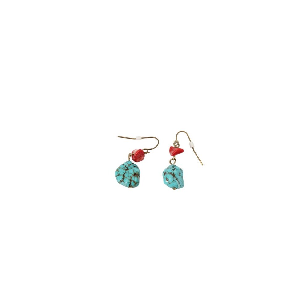 Howlite Turquoise Coral Drop Earrings Bead Dangle Pierced Vintage 93861